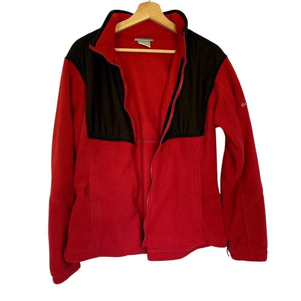 Columbia red and black fleece sweater pockets interchange women's size XL‎